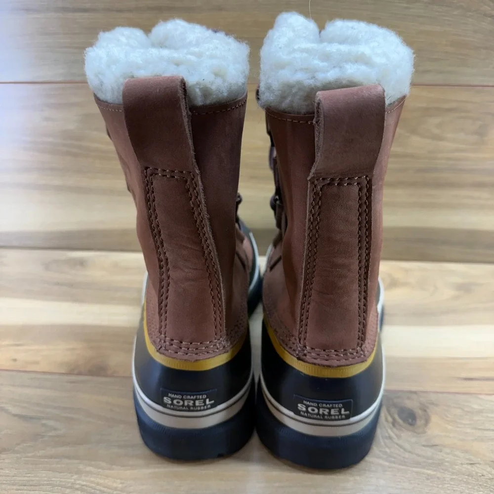 Sorel Caribou Snow Boots Womens 7.5 Rust Brown Nubuck Sherpa Apres Ski Lug Sole